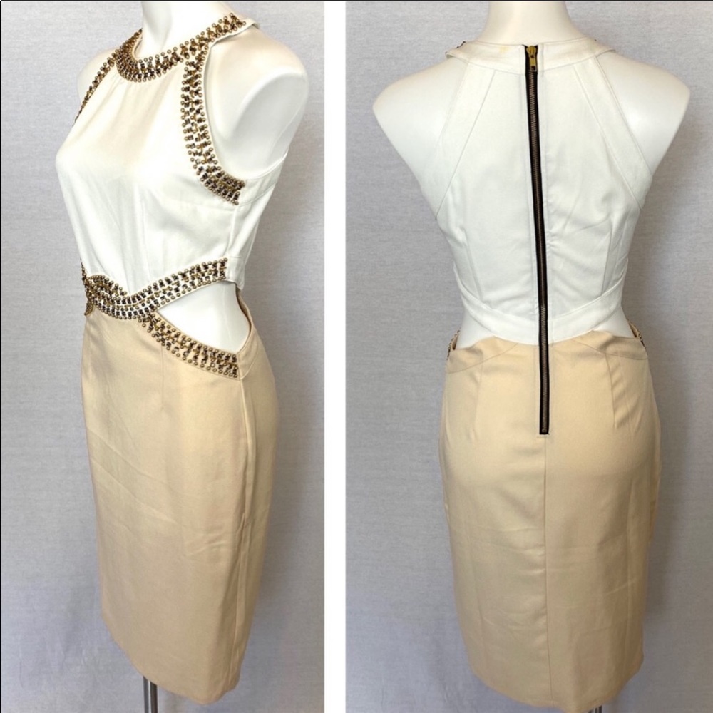 Sleeveless Colorblock Cut Out Dress With Beading